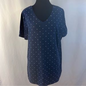 Jones New York Signature Top Women Plus Size 1X V-Neck Navy Blue Star